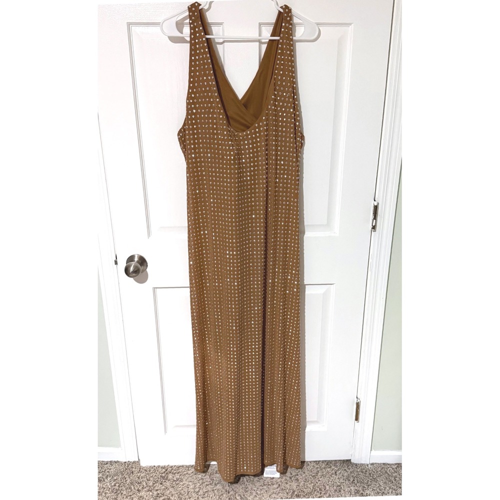 ASOS DESIGN Curve Brown Rhinestone Embellished V-Neck Cross Back Maxi Dress 22